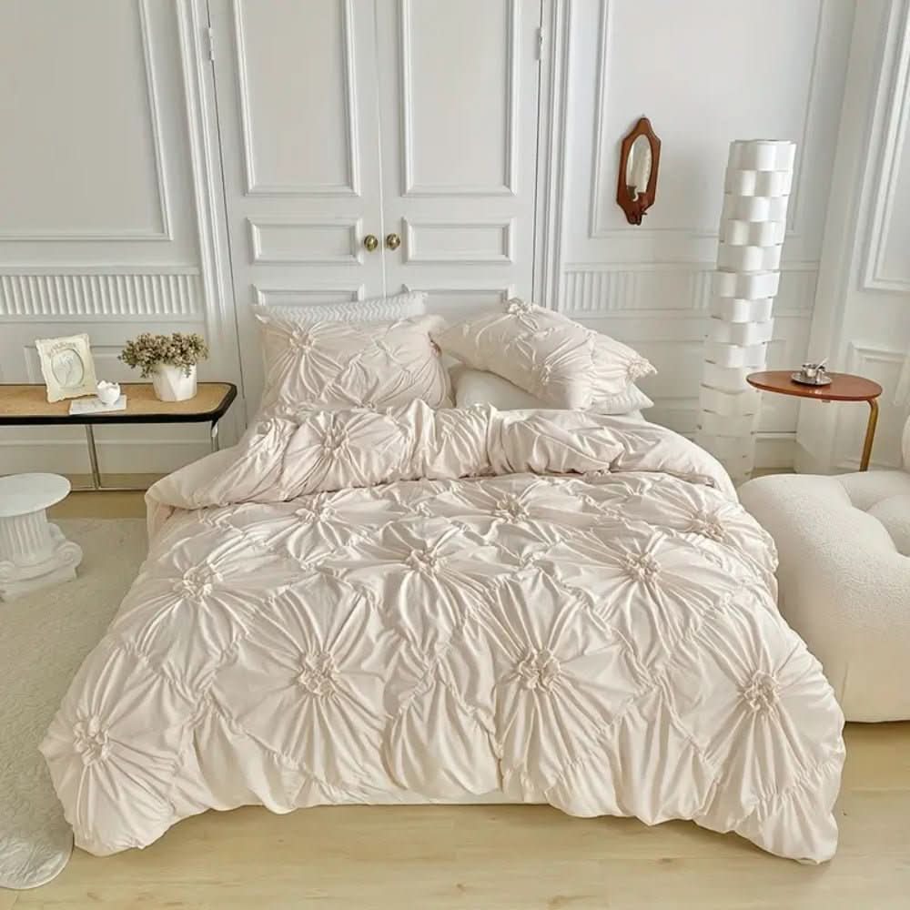 Elegant Ruffle Floral Microfiber Duvet Cover Set