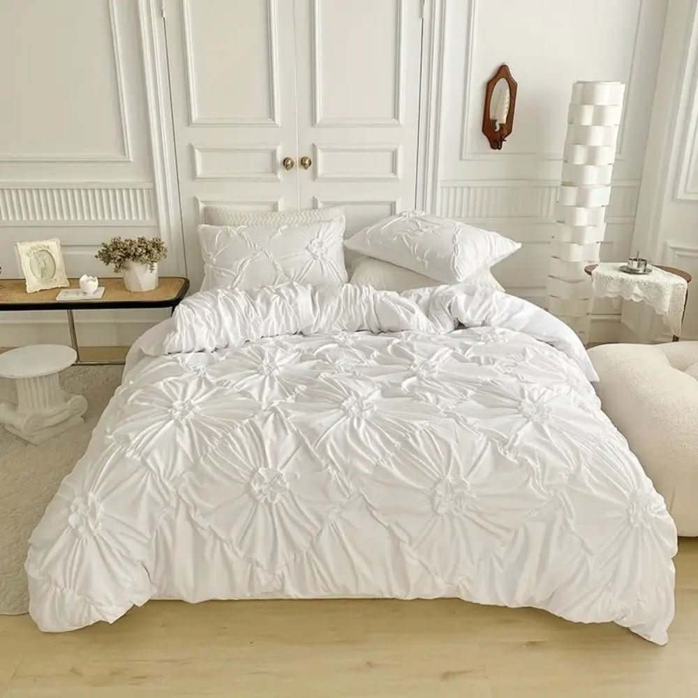 Elegant Ruffle Floral Microfiber Duvet Cover Set