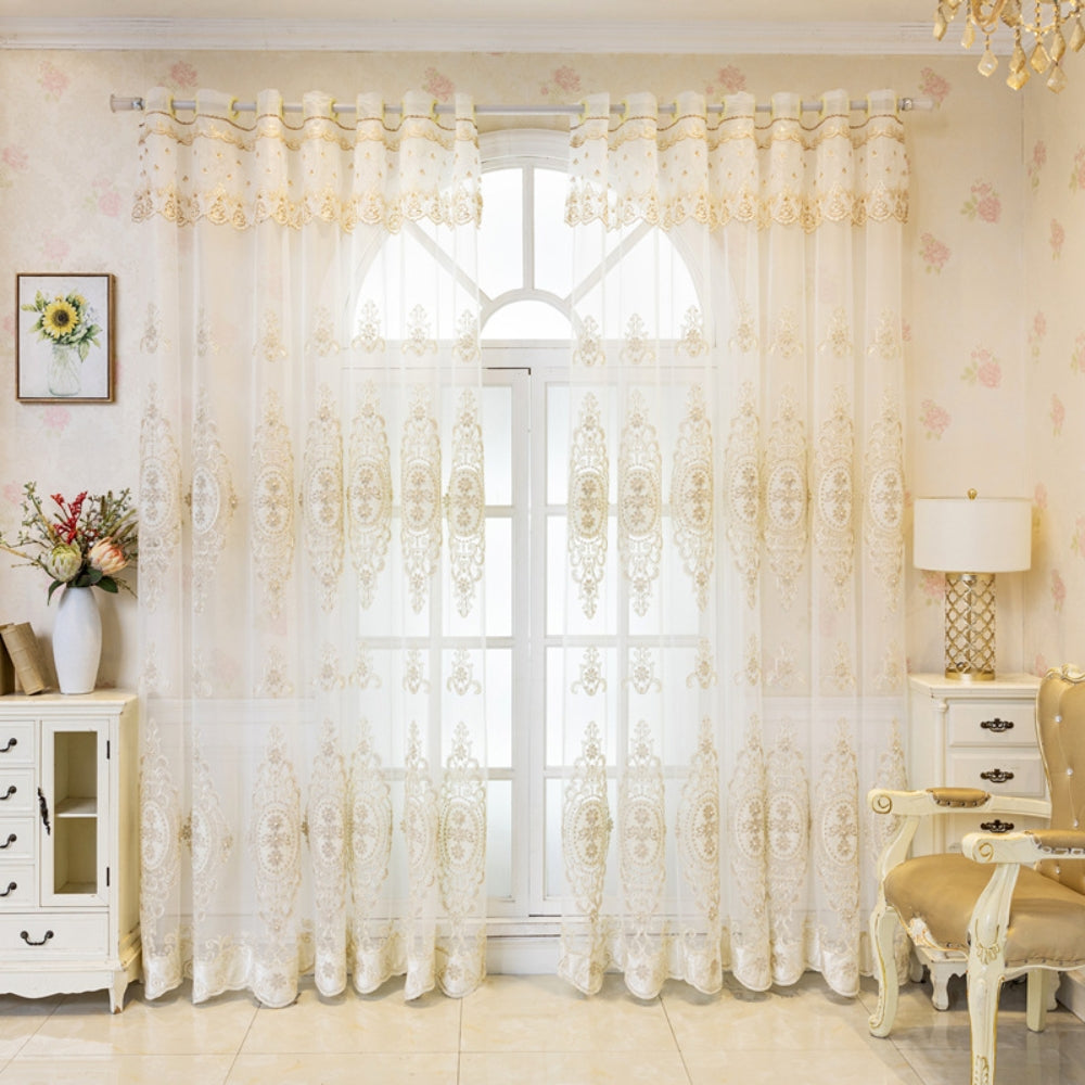 Sheer Lace Curtain with Grommet Top and Embroidery