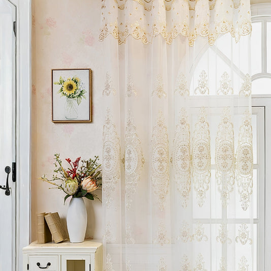 Sheer Lace Curtain with Grommet Top and Embroidery