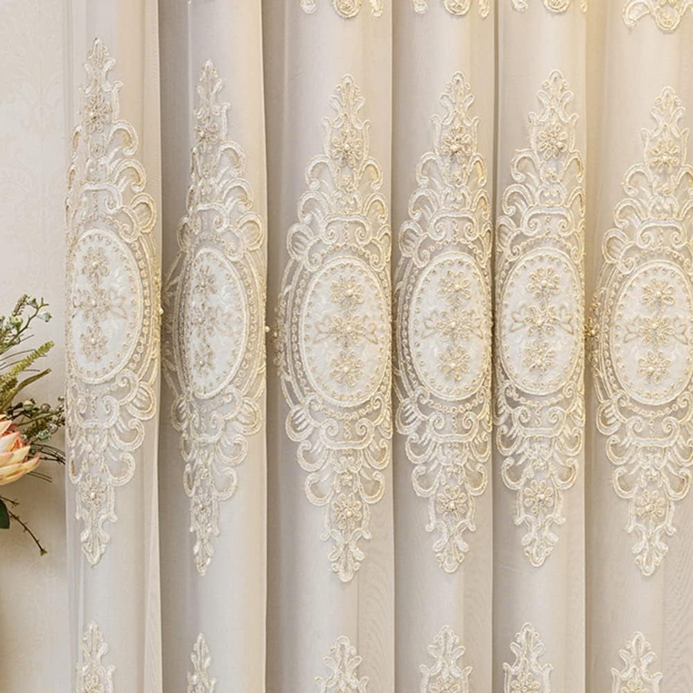 Sheer Lace Curtain with Grommet Top and Embroidery