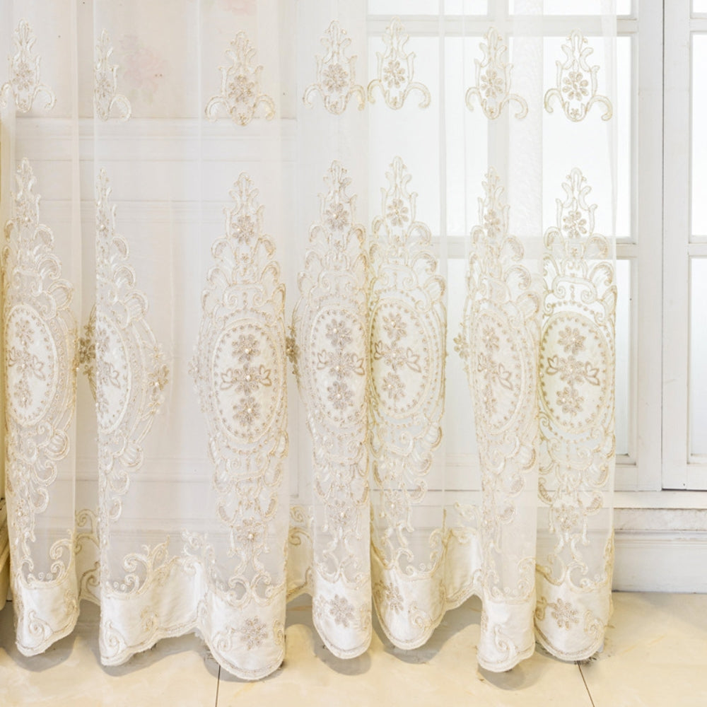 Sheer Lace Curtain with Grommet Top and Embroidery
