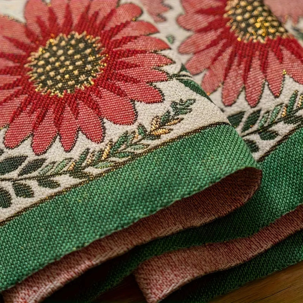 Embroidered Floral Tassel Table Runner for Boho Chic Decor