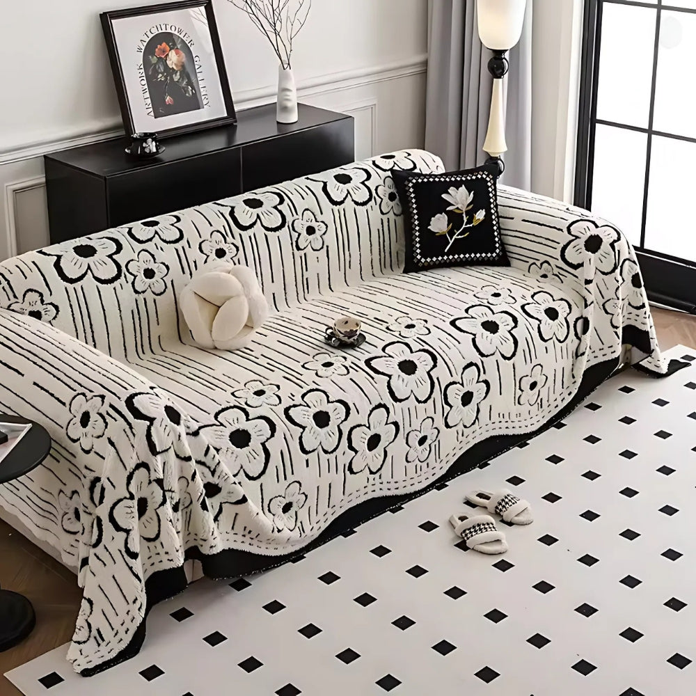 Embroidered Floral Microfiber Sofa Cover