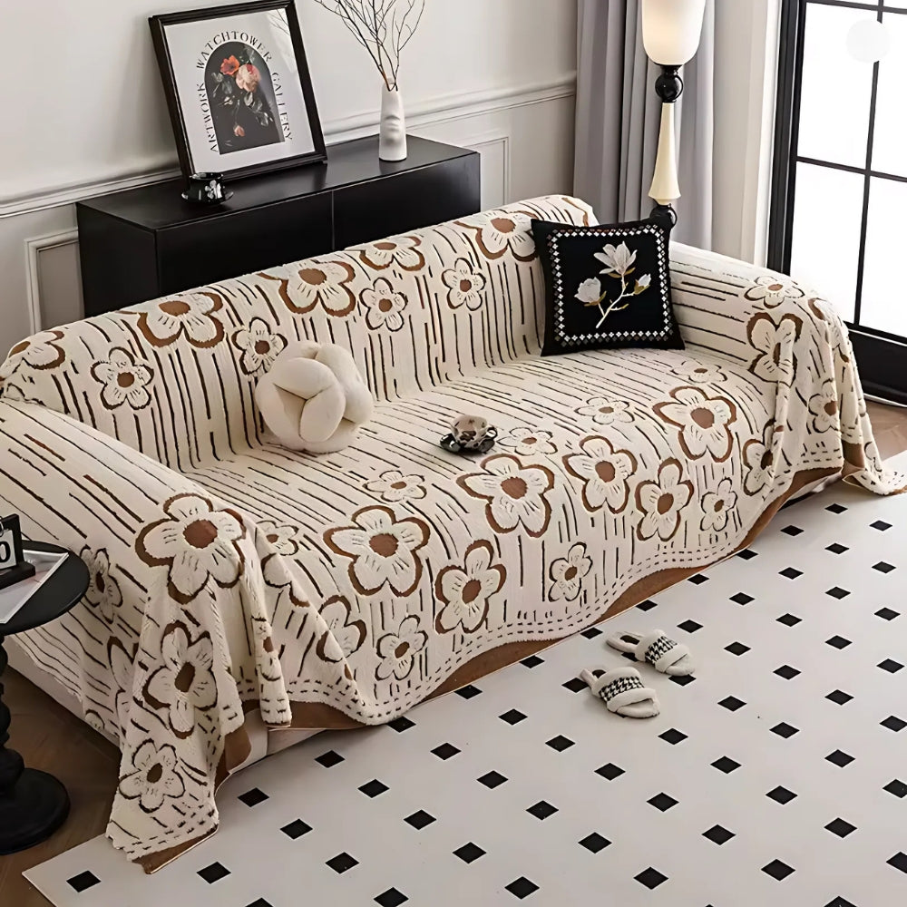Embroidered Floral Microfiber Sofa Cover