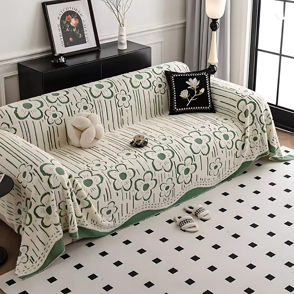 Embroidered Floral Microfiber Sofa Cover