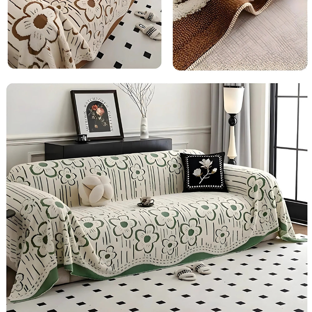 Embroidered Floral Microfiber Sofa Cover