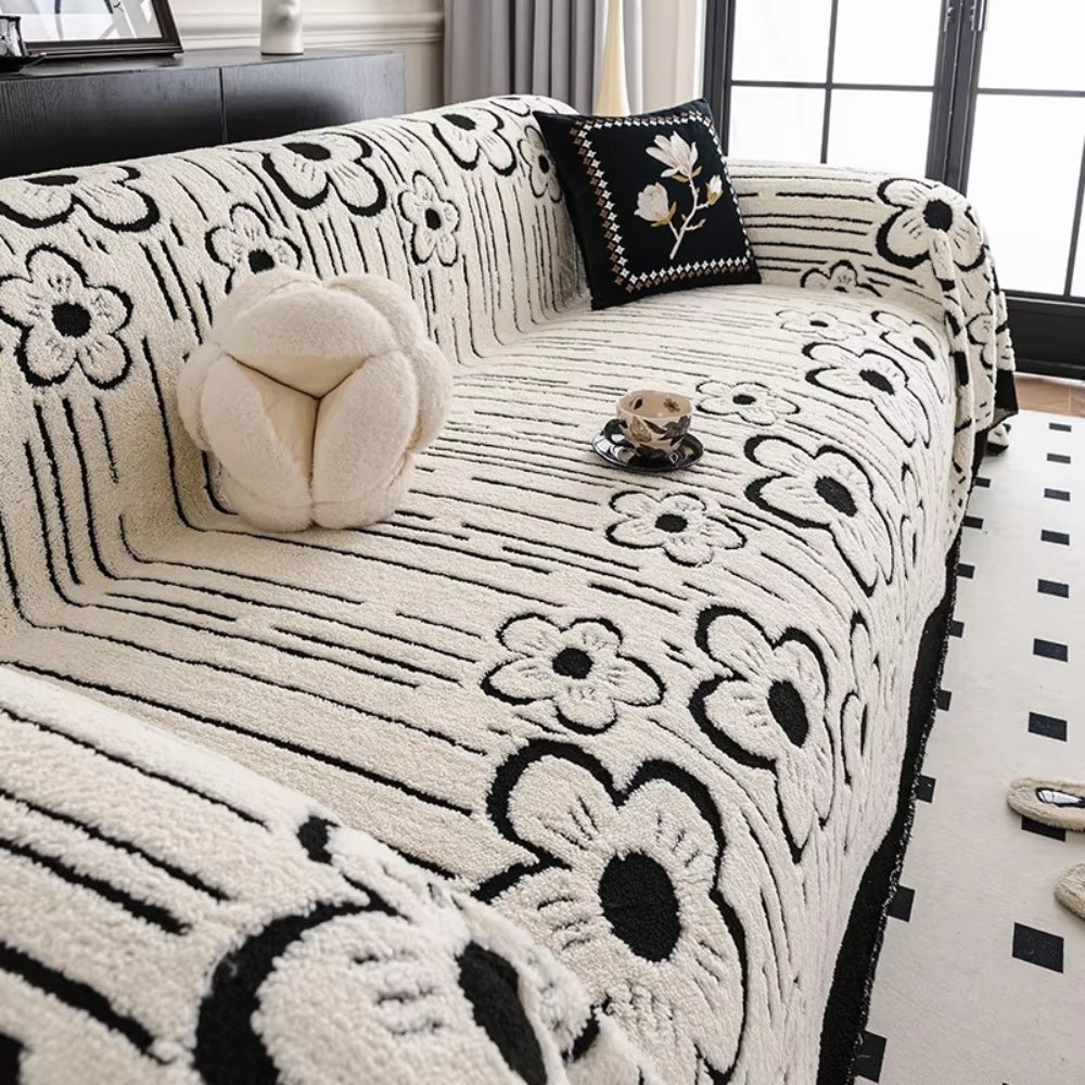 Embroidered Floral Microfiber Sofa Cover