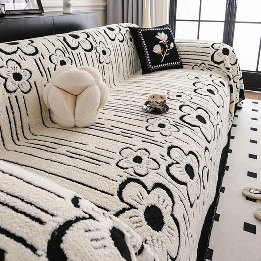 Embroidered Floral Microfiber Sofa Cover