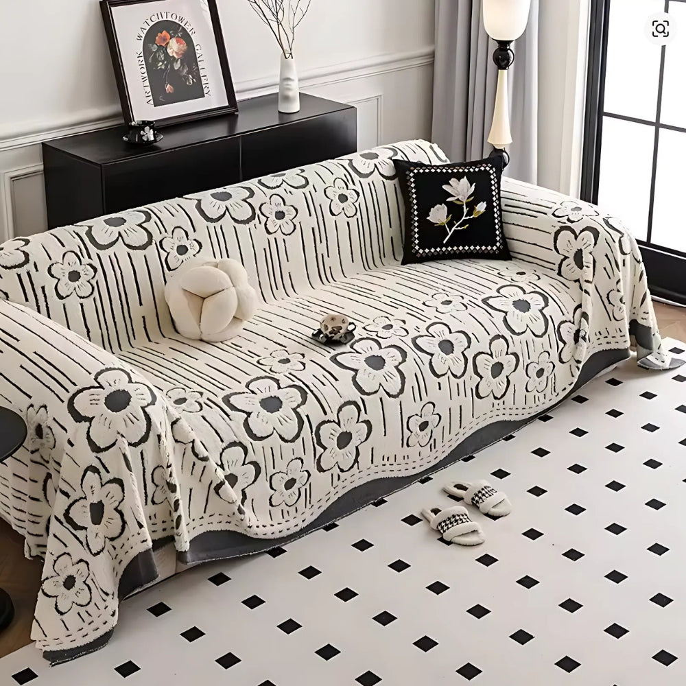 Embroidered Floral Microfiber Sofa Cover