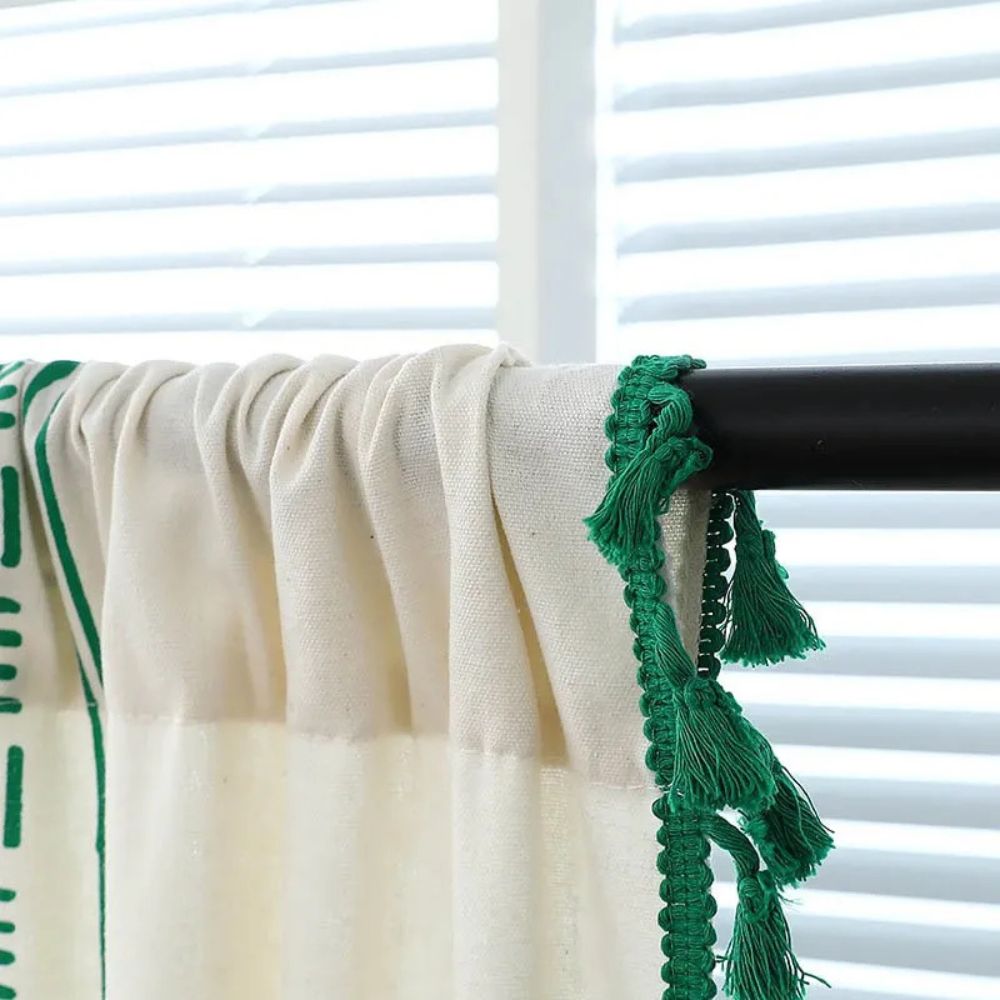 Boho Green Stripe Tassel Curtain