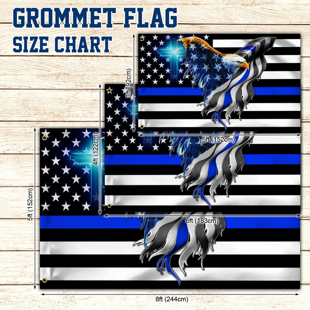 Thin Blue Line American Eagle Canvas Flag - Double-Sided, Custom Printed