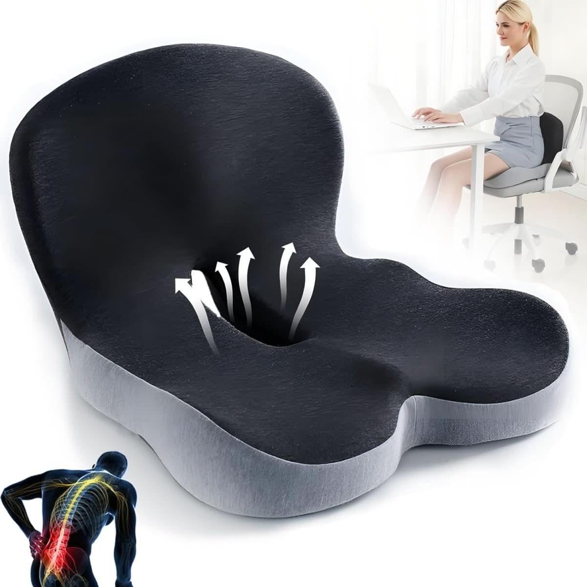 Ergonomic Lumbar Support Seat Cushion for Office and Travel