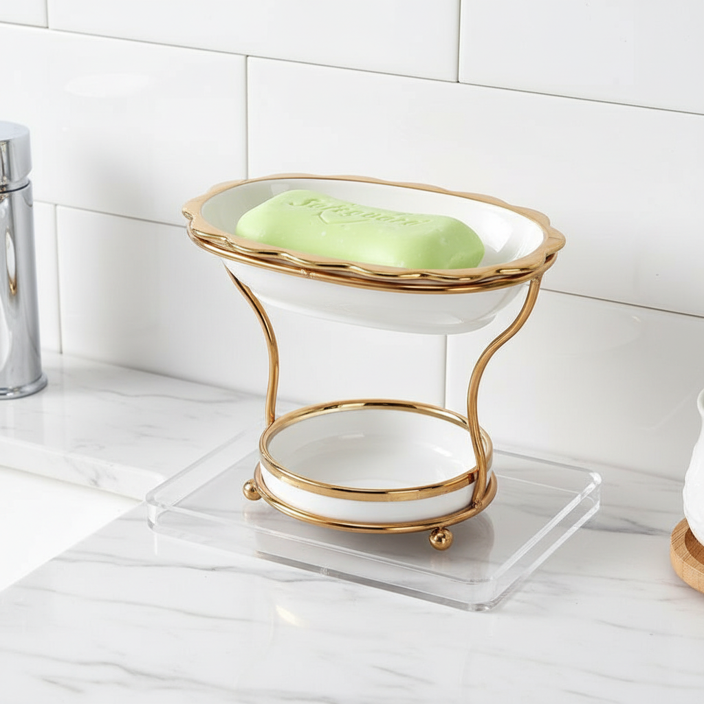 Elevated Porcelain Soap Dish with Quick Drain System