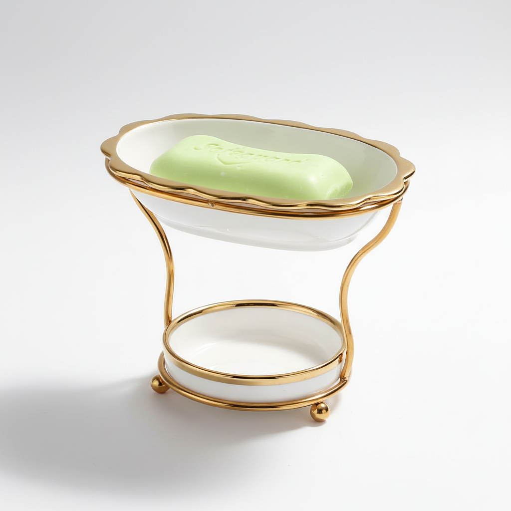 Elevated Porcelain Soap Dish with Quick Drain System