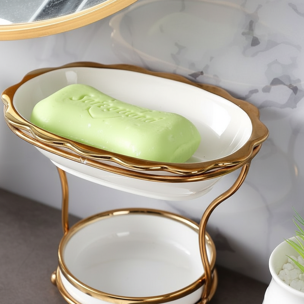 Elevated Porcelain Soap Dish with Quick Drain System