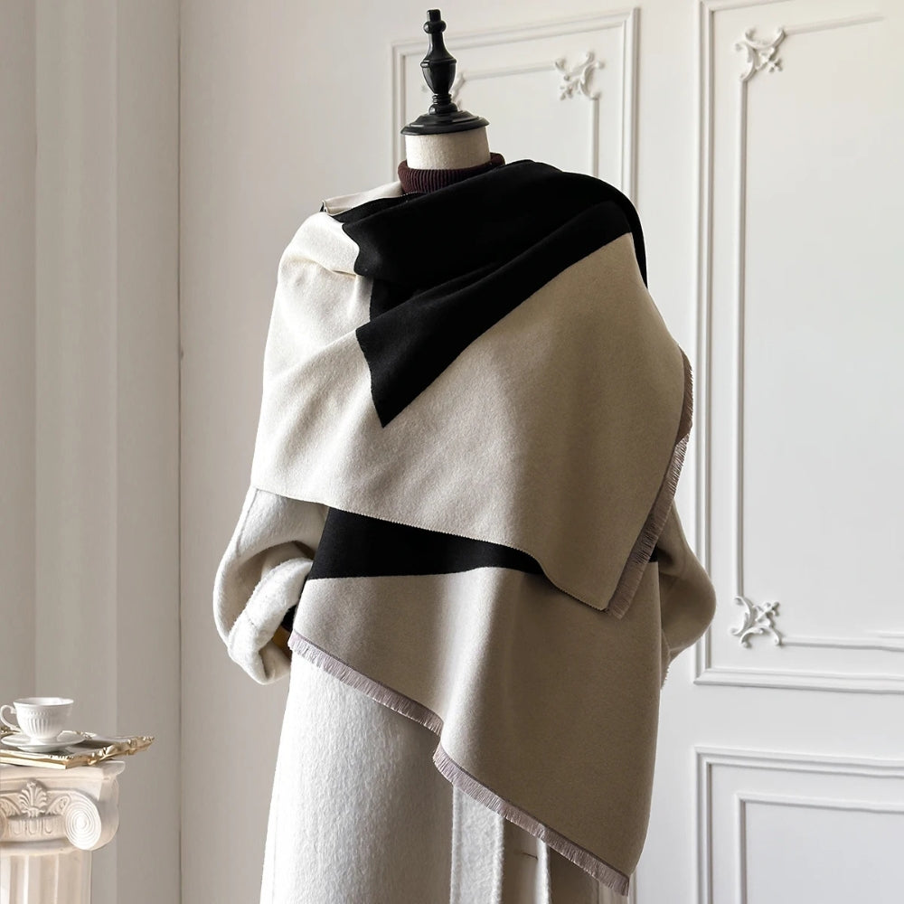 Two Tone Geometric Microfiber Shawl Scarf