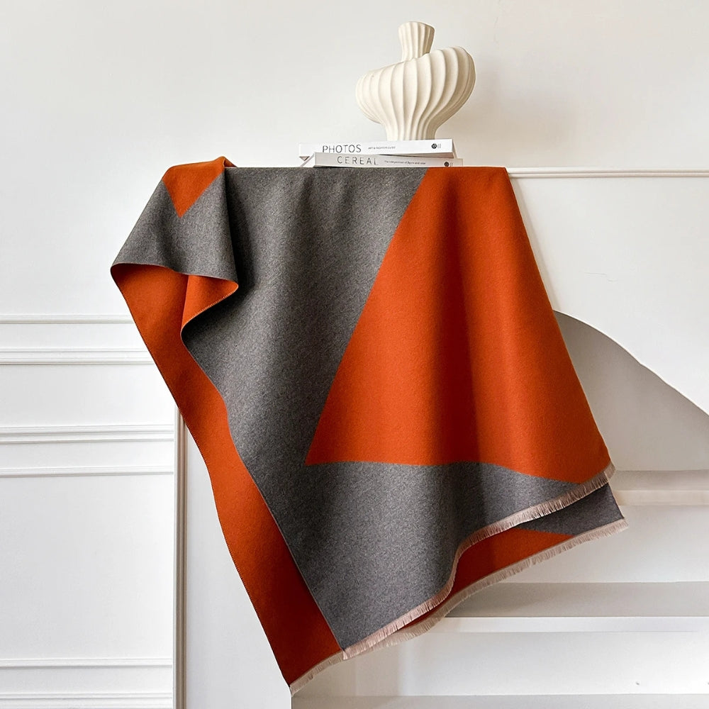 Two Tone Geometric Microfiber Shawl Scarf