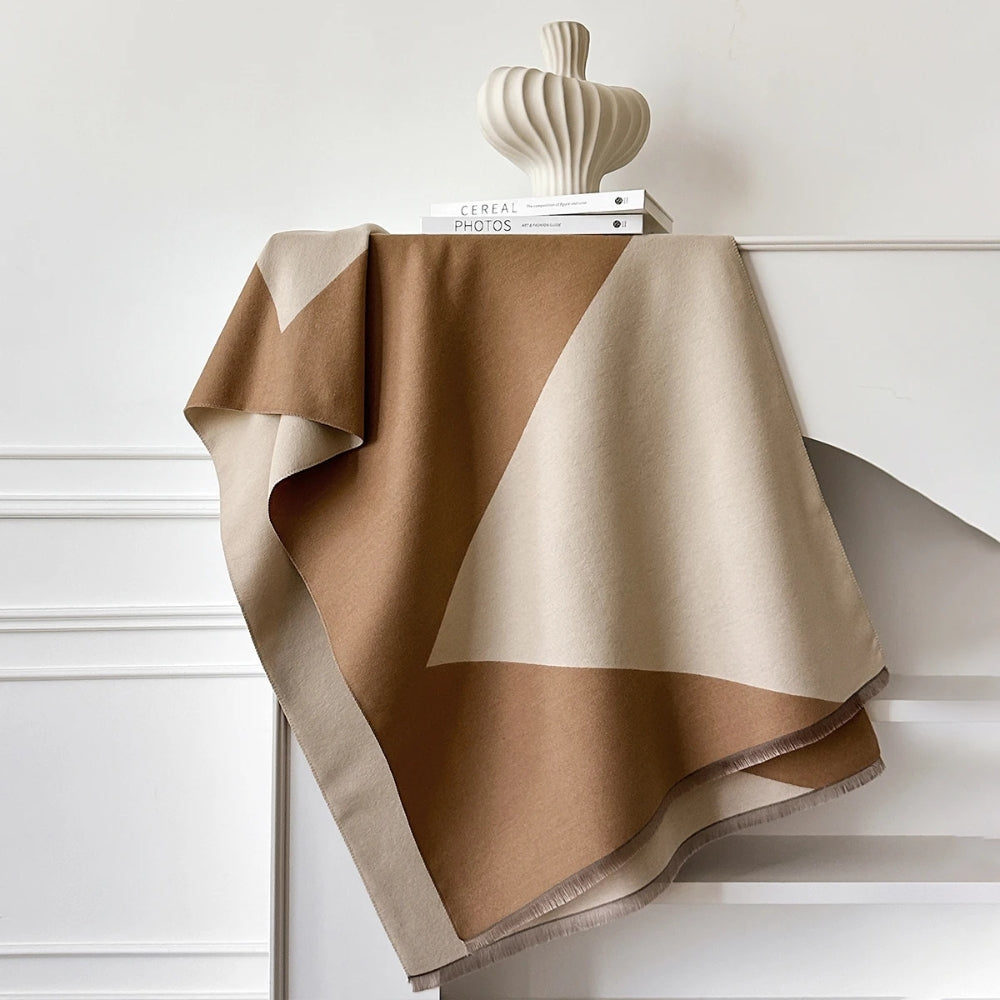 Two Tone Geometric Microfiber Shawl Scarf