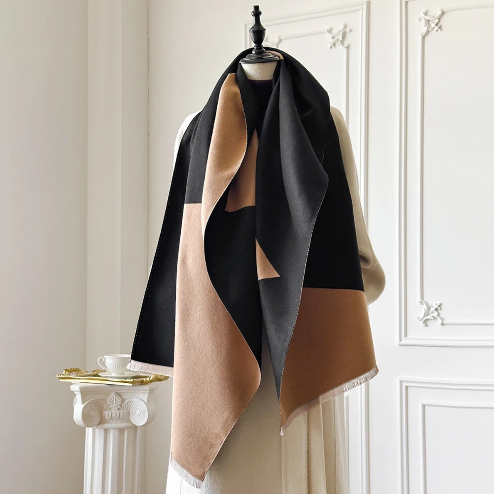 Two Tone Geometric Microfiber Shawl Scarf