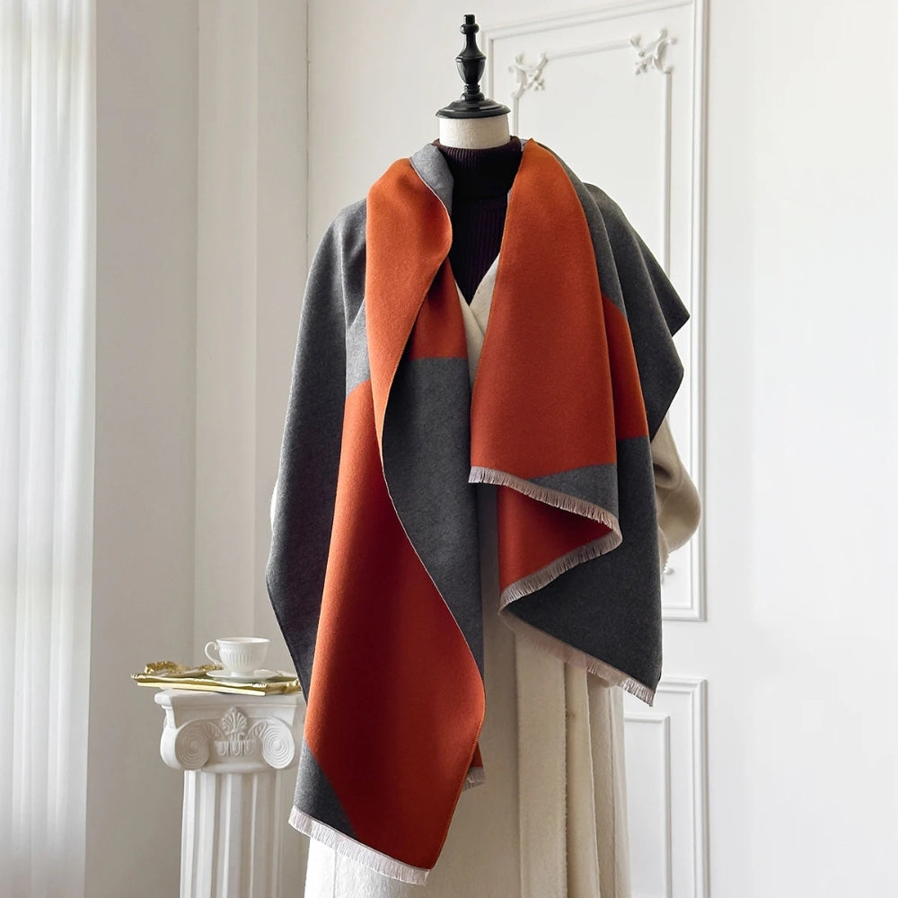 Two Tone Geometric Microfiber Shawl Scarf