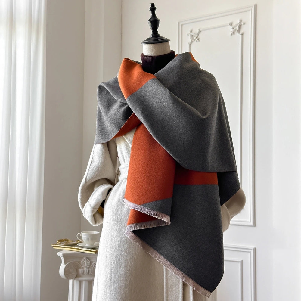 Two Tone Geometric Microfiber Shawl Scarf