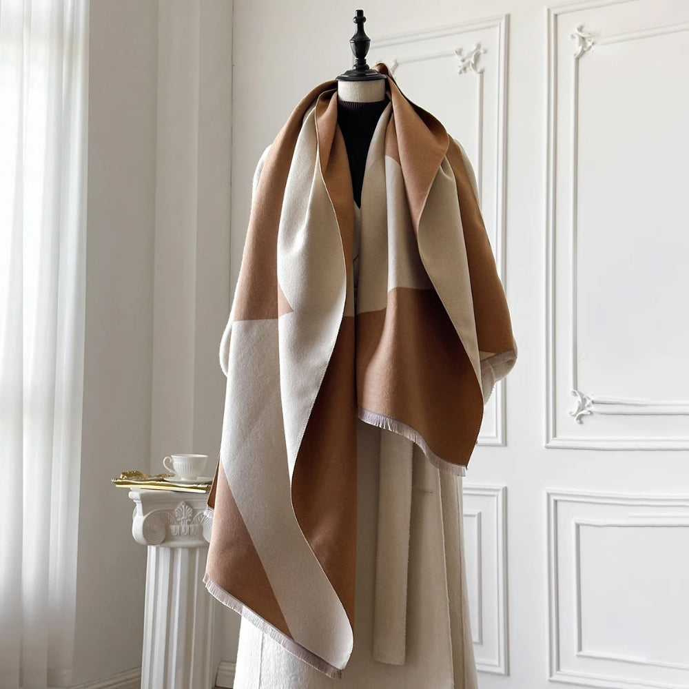 Two Tone Geometric Microfiber Shawl Scarf