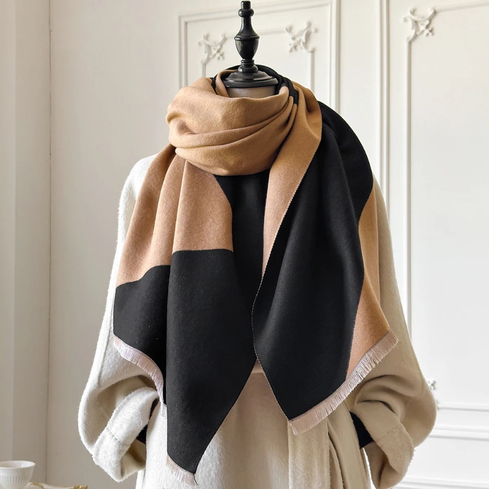 Two Tone Geometric Microfiber Shawl Scarf