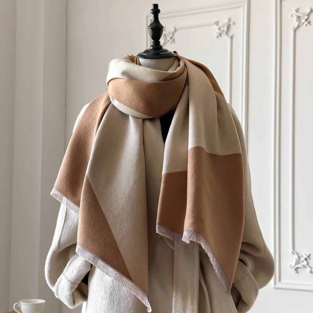 Two Tone Geometric Microfiber Shawl Scarf