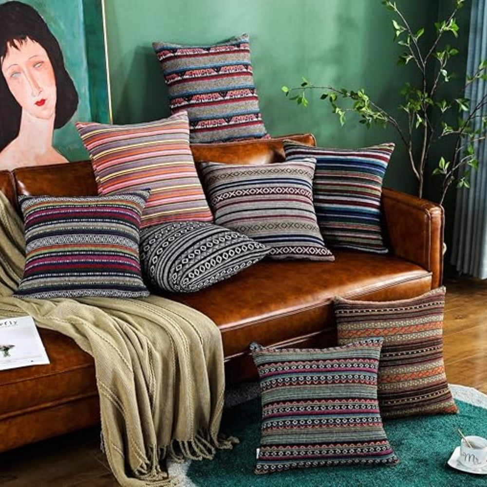 Bohemian Geometric Woven Cushion Cover 18x18