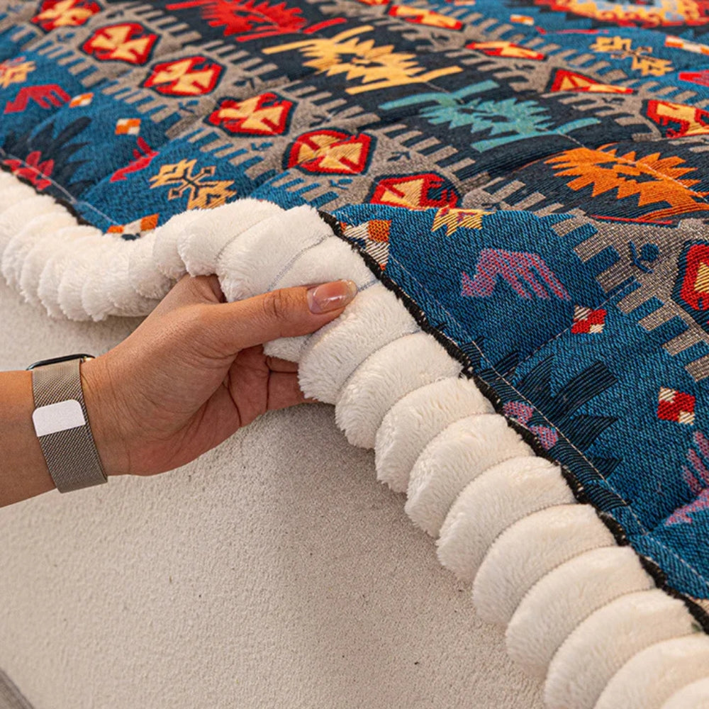 Bohemian Plush Couch Cover with Non-Slip Backing