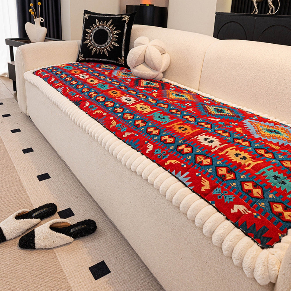 Bohemian Plush Couch Cover with Non-Slip Backing