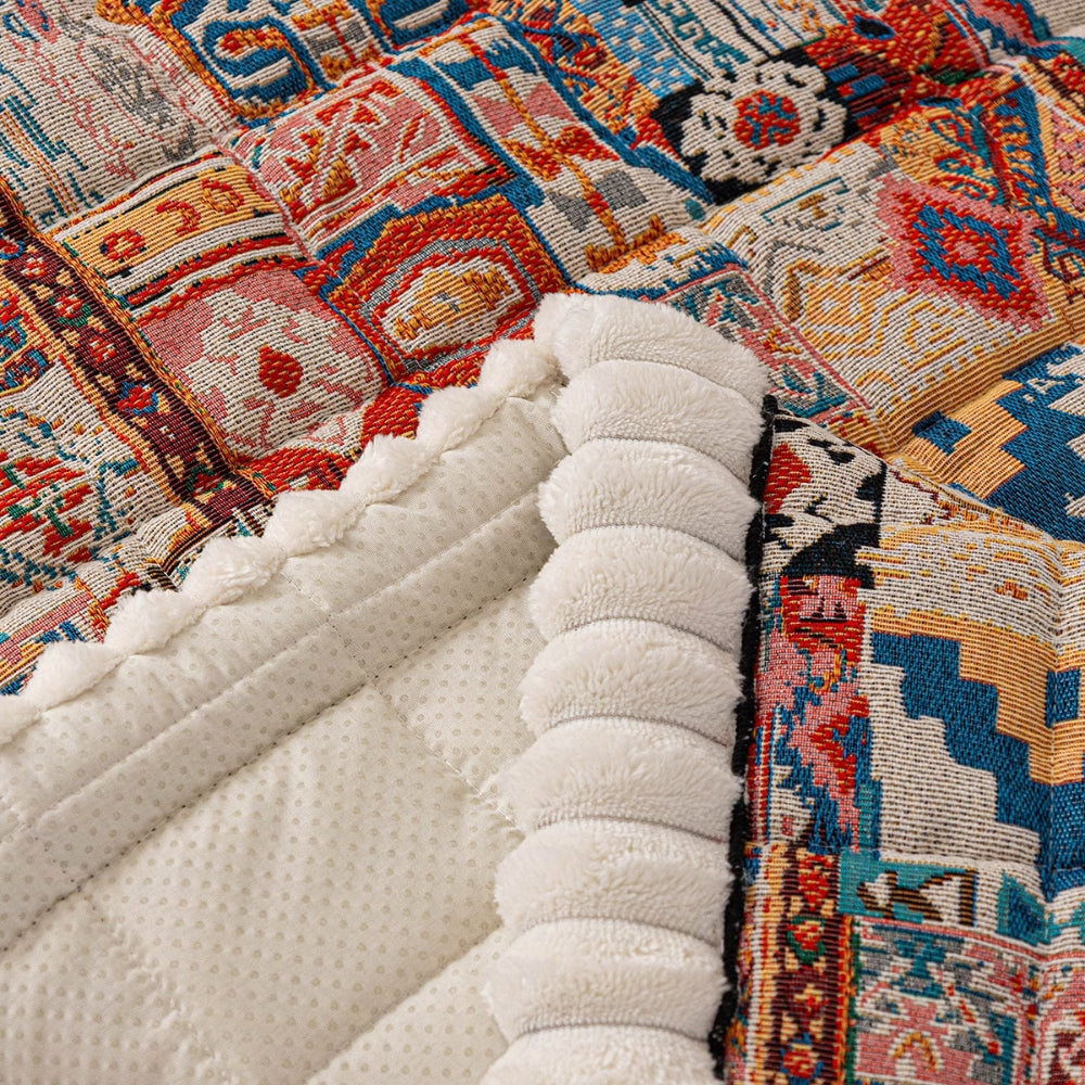 Bohemian Plush Couch Cover with Non-Slip Backing
