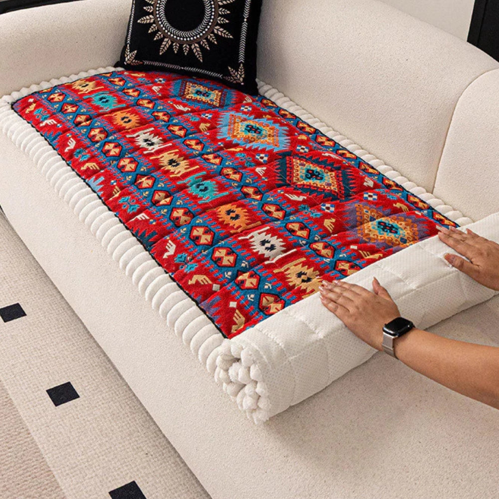 Bohemian Plush Couch Cover with Non-Slip Backing