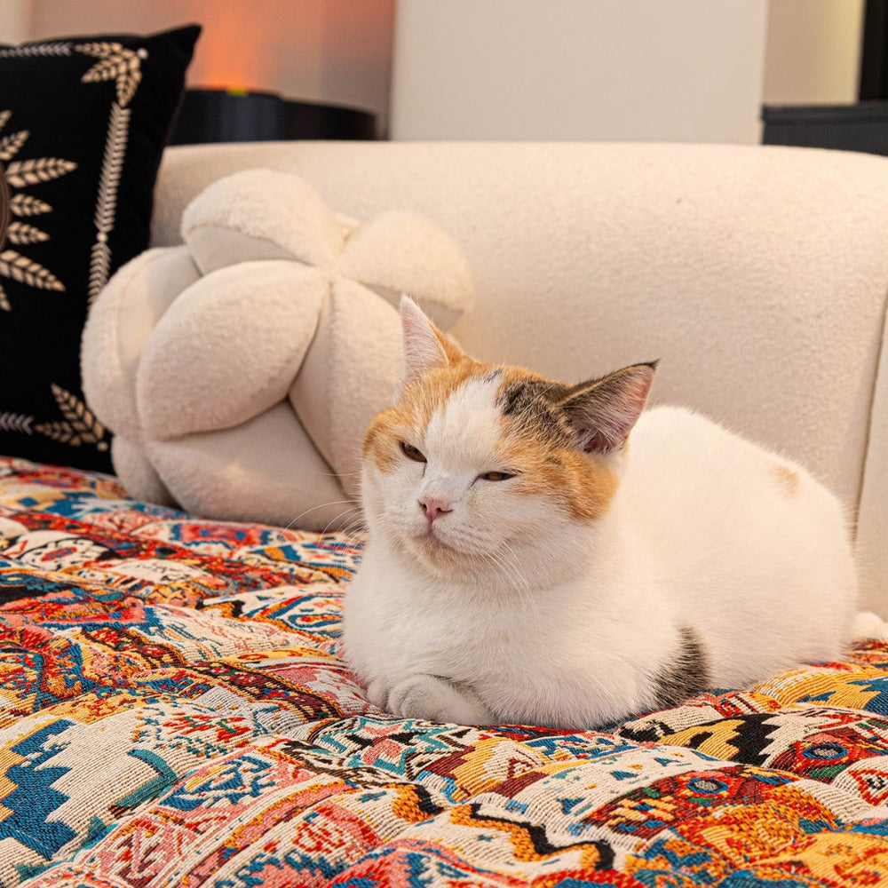 Bohemian Plush Couch Cover with Non-Slip Backing