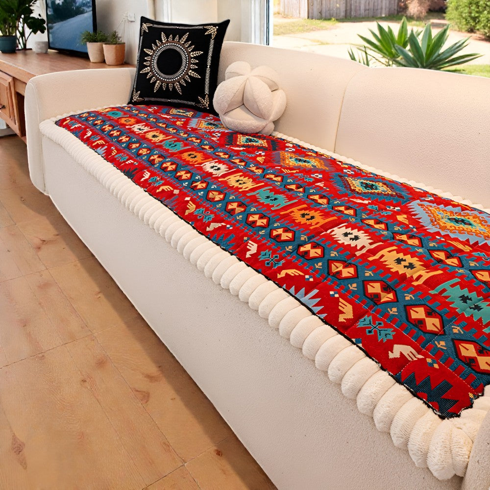 Quilted Ethnic Pattern Non-Slip Couch Cover