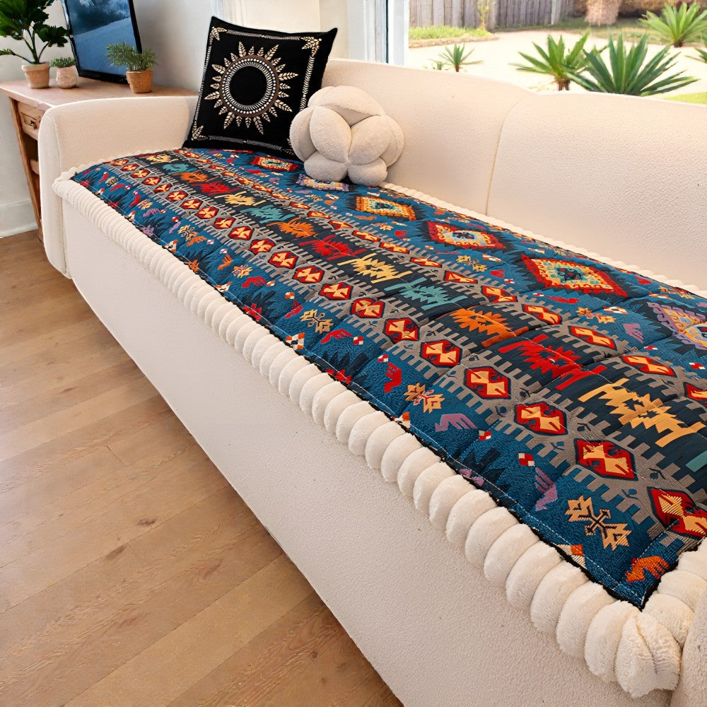 Quilted Ethnic Pattern Non-Slip Couch Cover