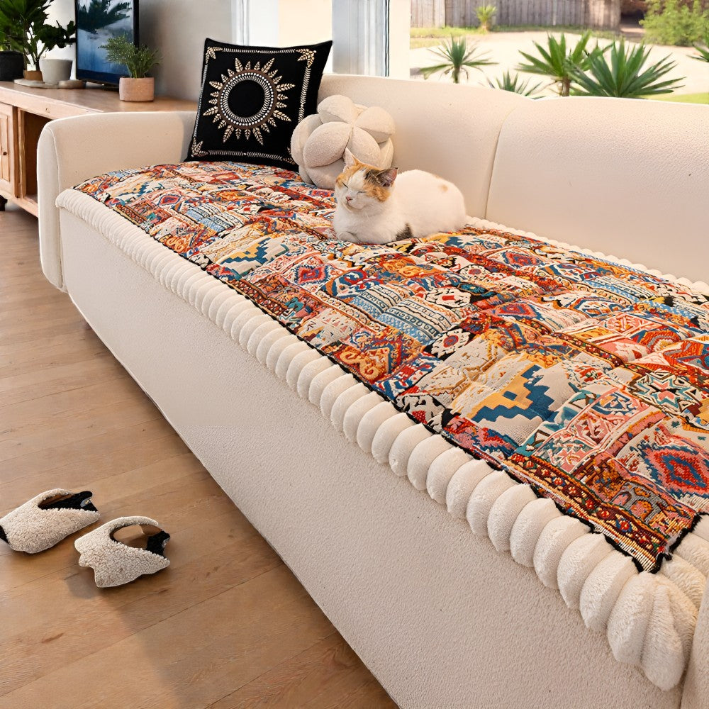 Quilted Ethnic Pattern Non-Slip Couch Cover