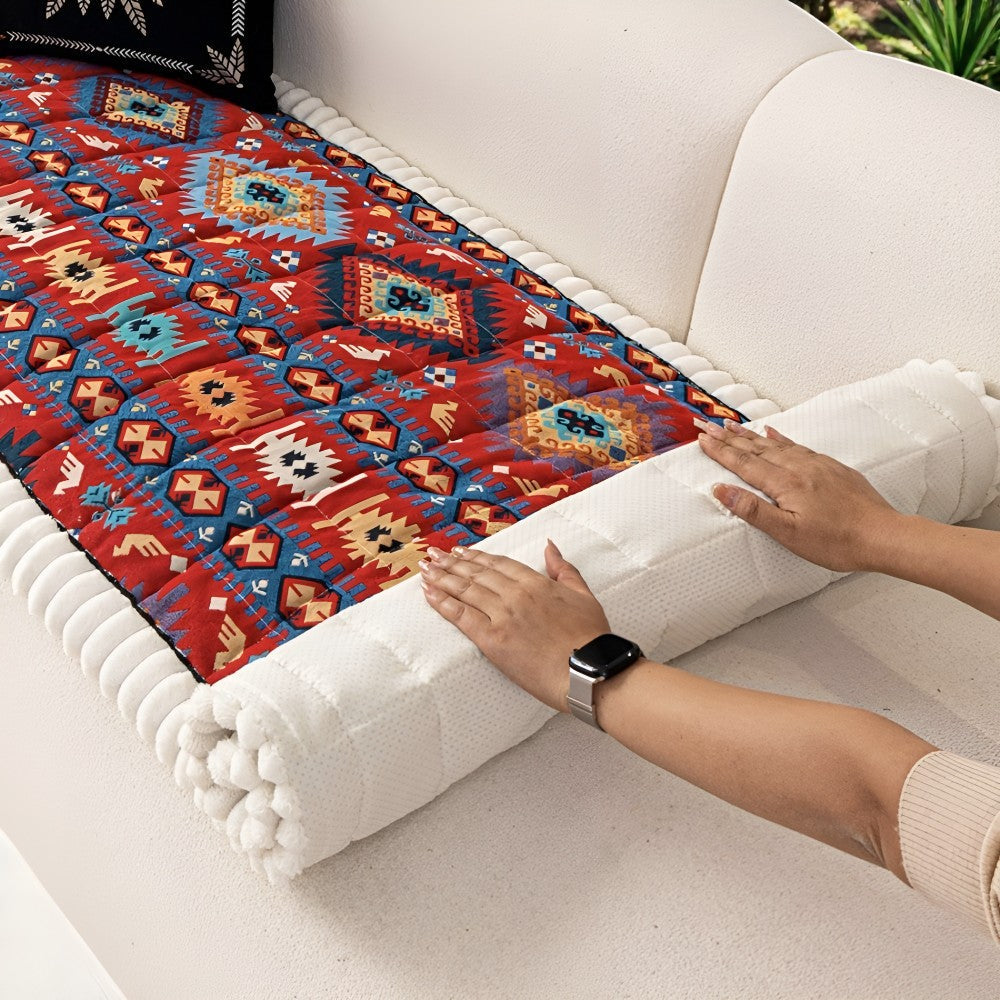 Quilted Ethnic Pattern Non-Slip Couch Cover