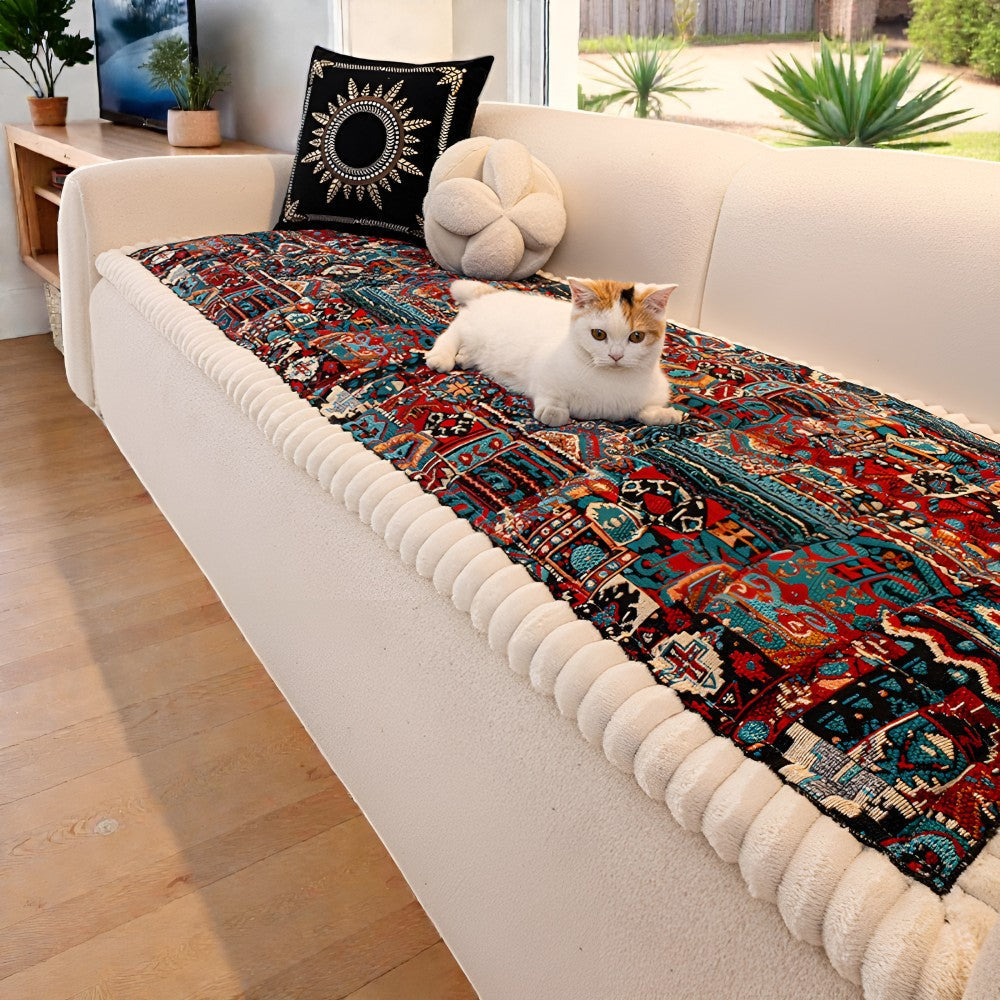 Quilted Ethnic Pattern Non-Slip Couch Cover