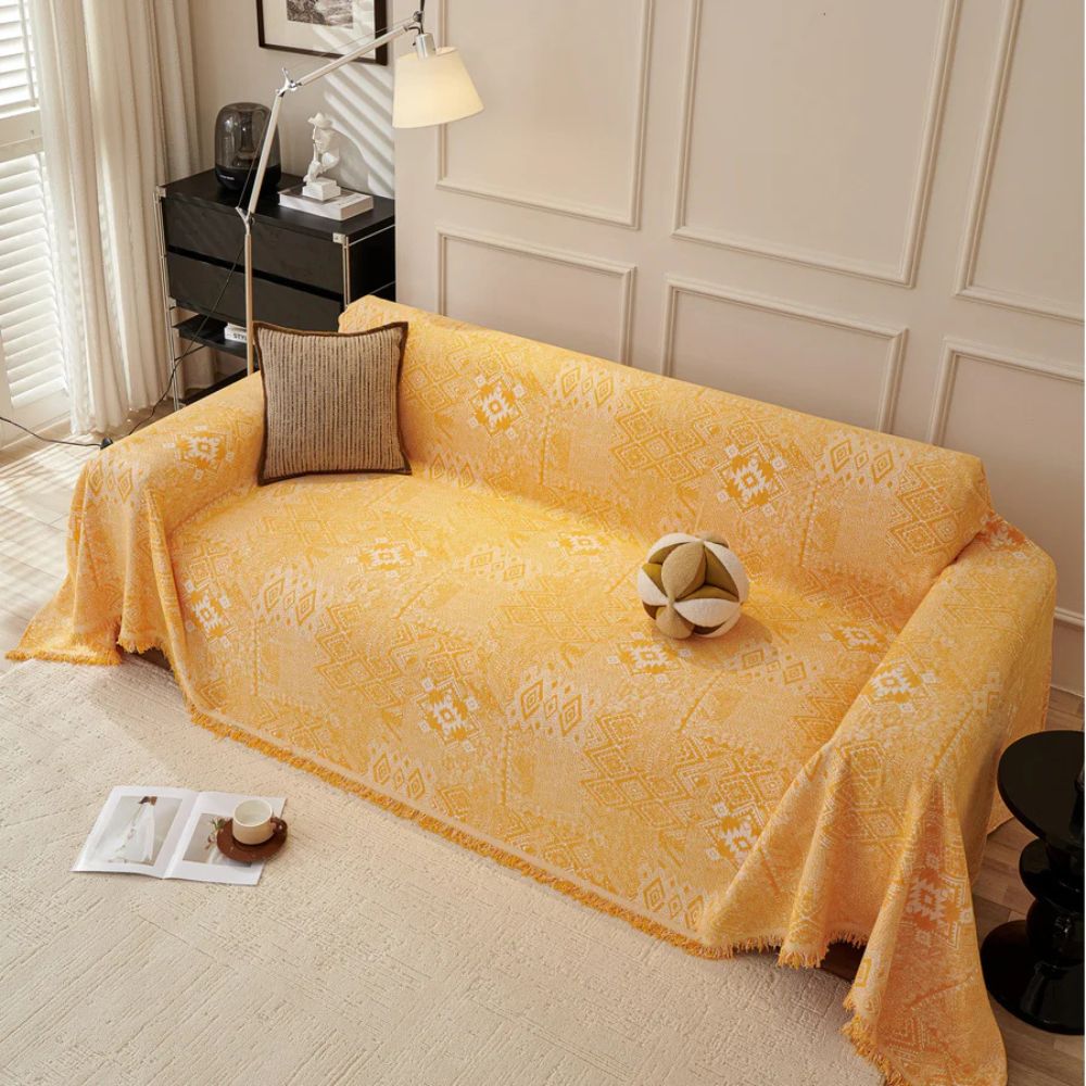 Ethnic Chenille Sofa Cover with Geometric Patterns