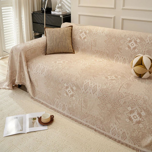 Ethnic Chenille Sofa Cover with Geometric Patterns