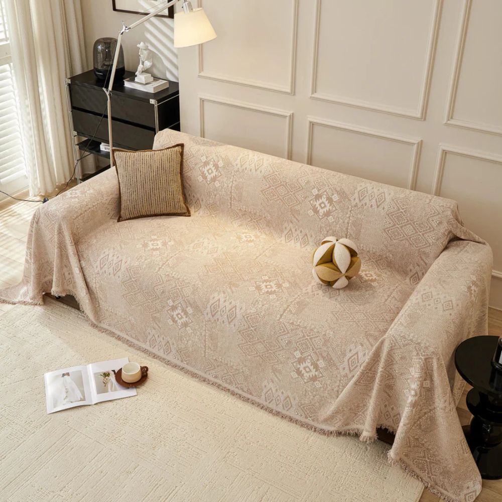 Ethnic Chenille Sofa Cover with Geometric Patterns