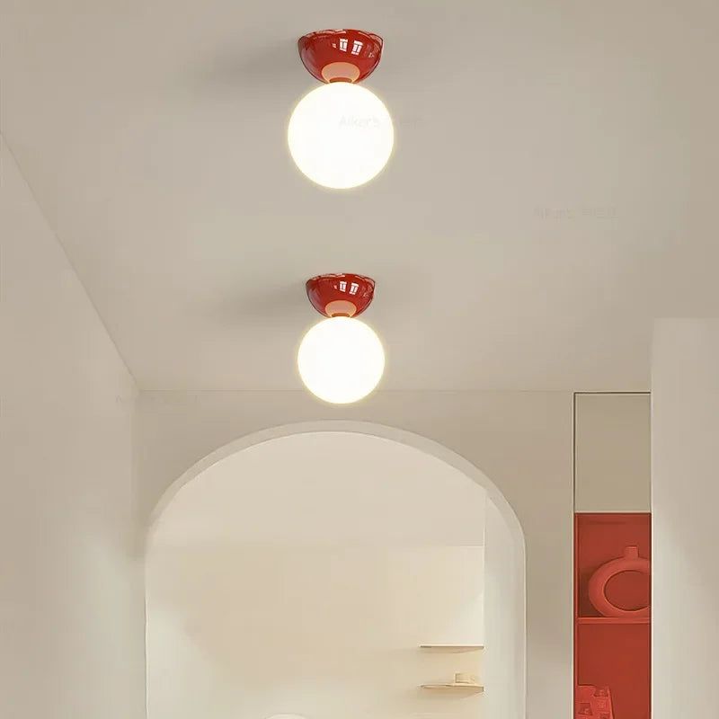 Red Dome Satin Glass Ceiling Light Fixture