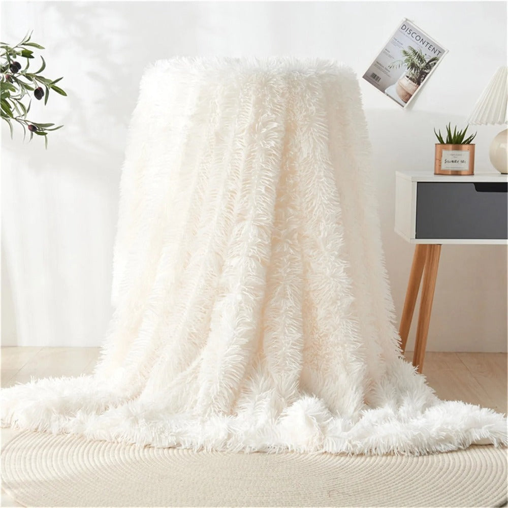 Ultra-Soft Fuzzy Faux Fur Throw Blanket