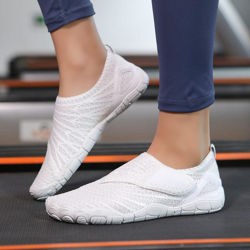 Slip-On Off White Sports Shoes with Ribbed Detailing