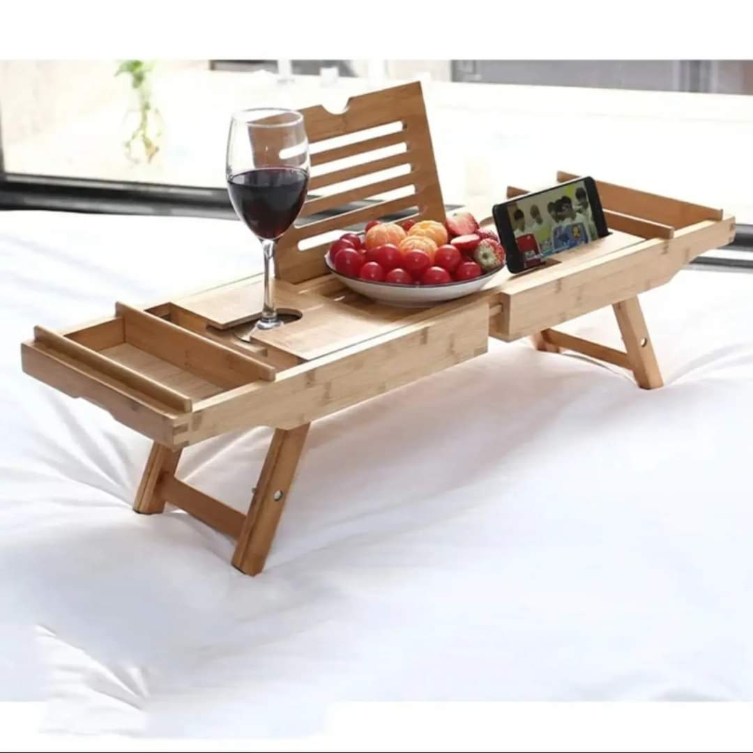 Expandable Bamboo Bathtub Caddy Tray with Adjustable Stands