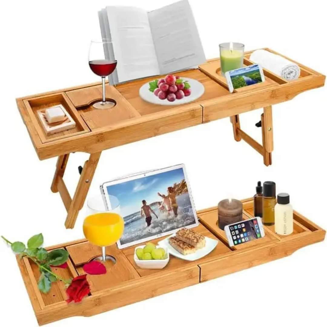 Expandable Bamboo Bathtub Caddy Tray with Adjustable Stands