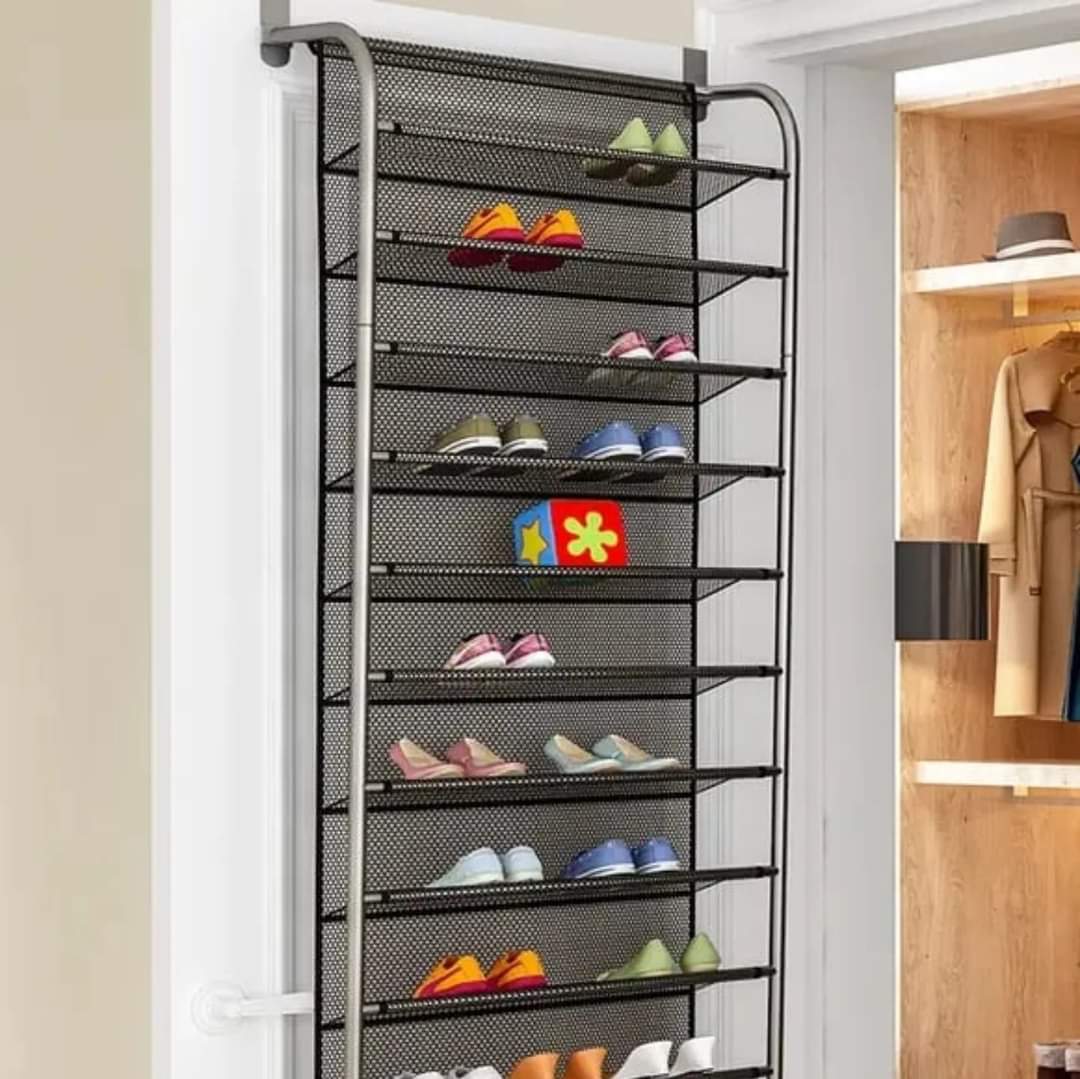 10-Tier Over-the-Door Shoe Rack Organizer with Metal Frame and Mesh Shelves
