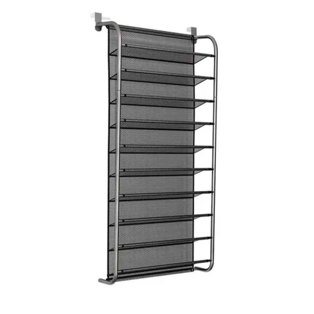 10-Tier Over-the-Door Shoe Rack Organizer with Metal Frame and Mesh Shelves
